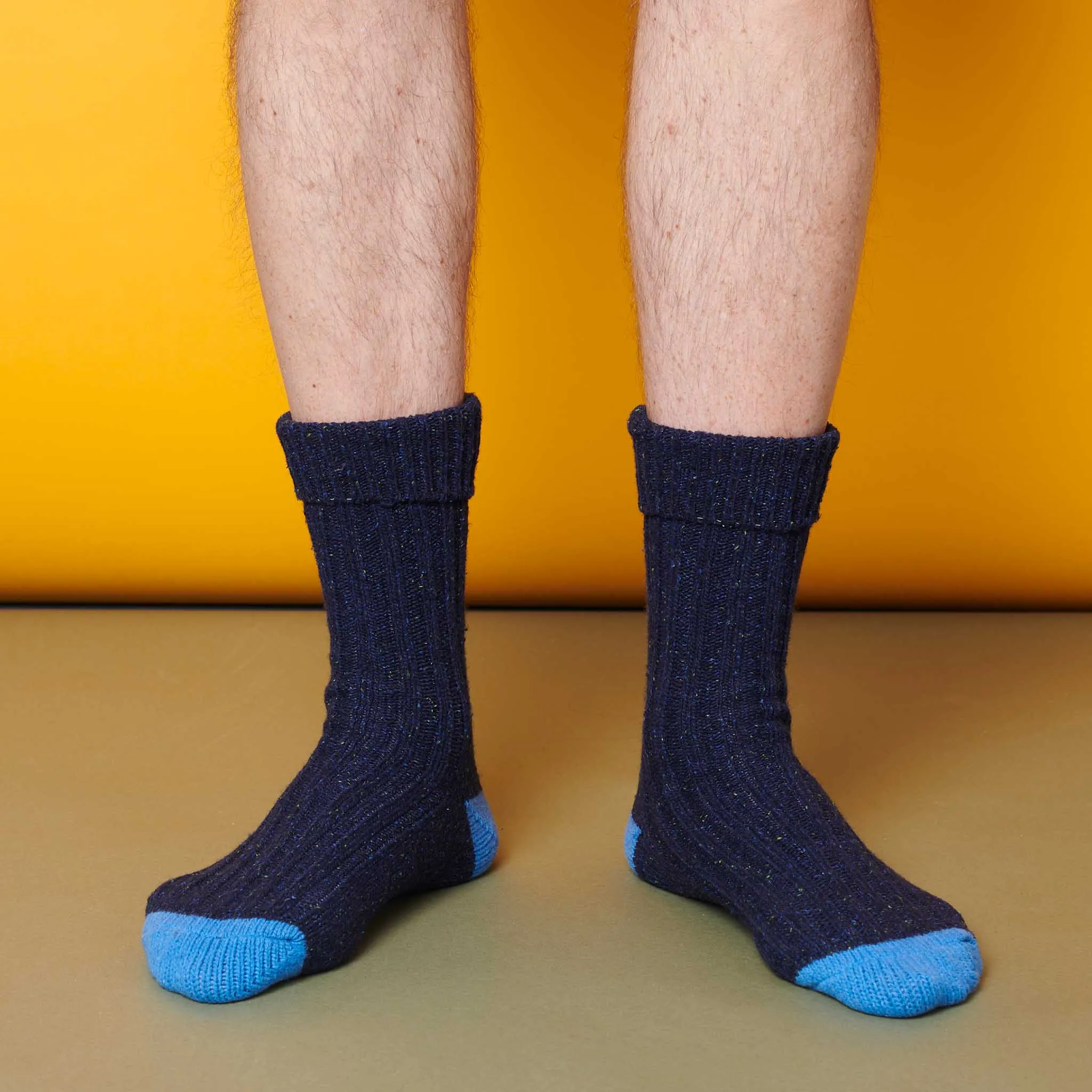 Unisex Navy & Blue Recycled Silk Blend Chunky Socks