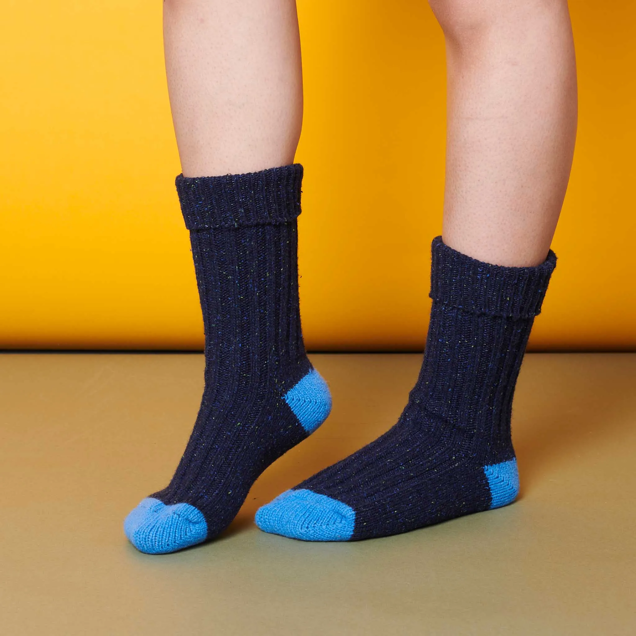 Unisex Navy & Blue Recycled Silk Blend Chunky Socks