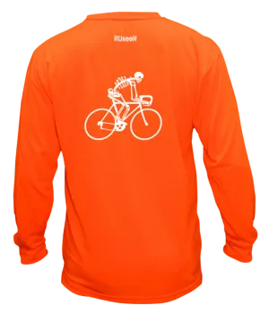 Unisex Reflective Long Sleeve Shirt - Male Skeleton on Road Bike