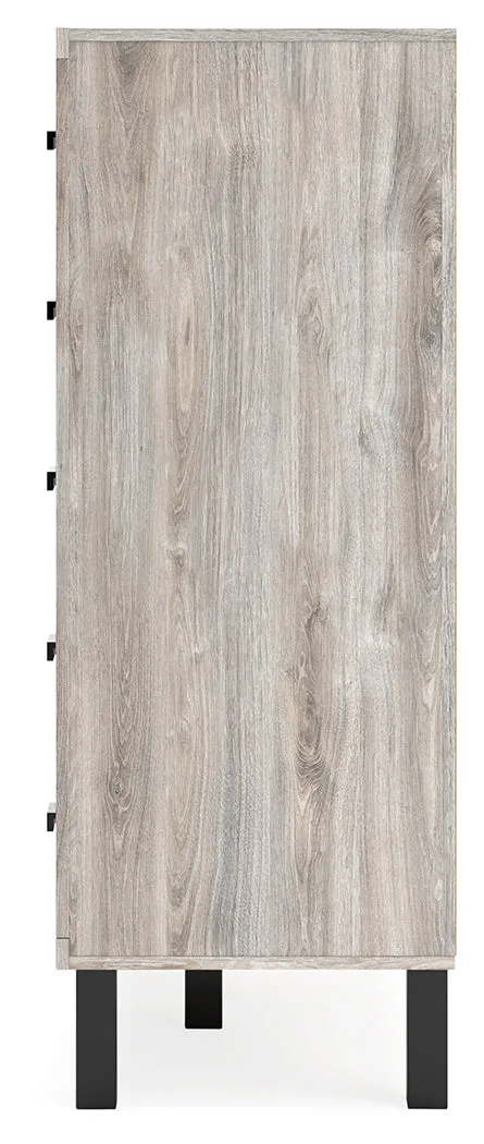 Vessalli King Panel Headboard with Mirrored Dresser, Chest and 2 Nightstands in Two-tone