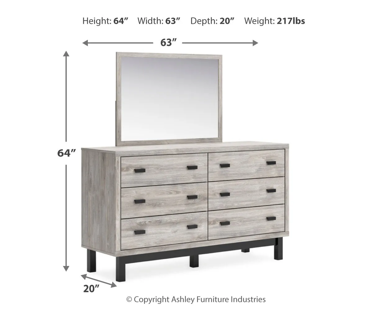 Vessalli King Panel Headboard with Mirrored Dresser, Chest and 2 Nightstands in Two-tone