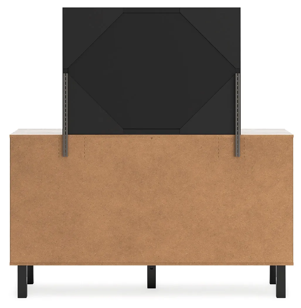 Vessalli King Panel Headboard with Mirrored Dresser, Chest and 2 Nightstands in Two-tone