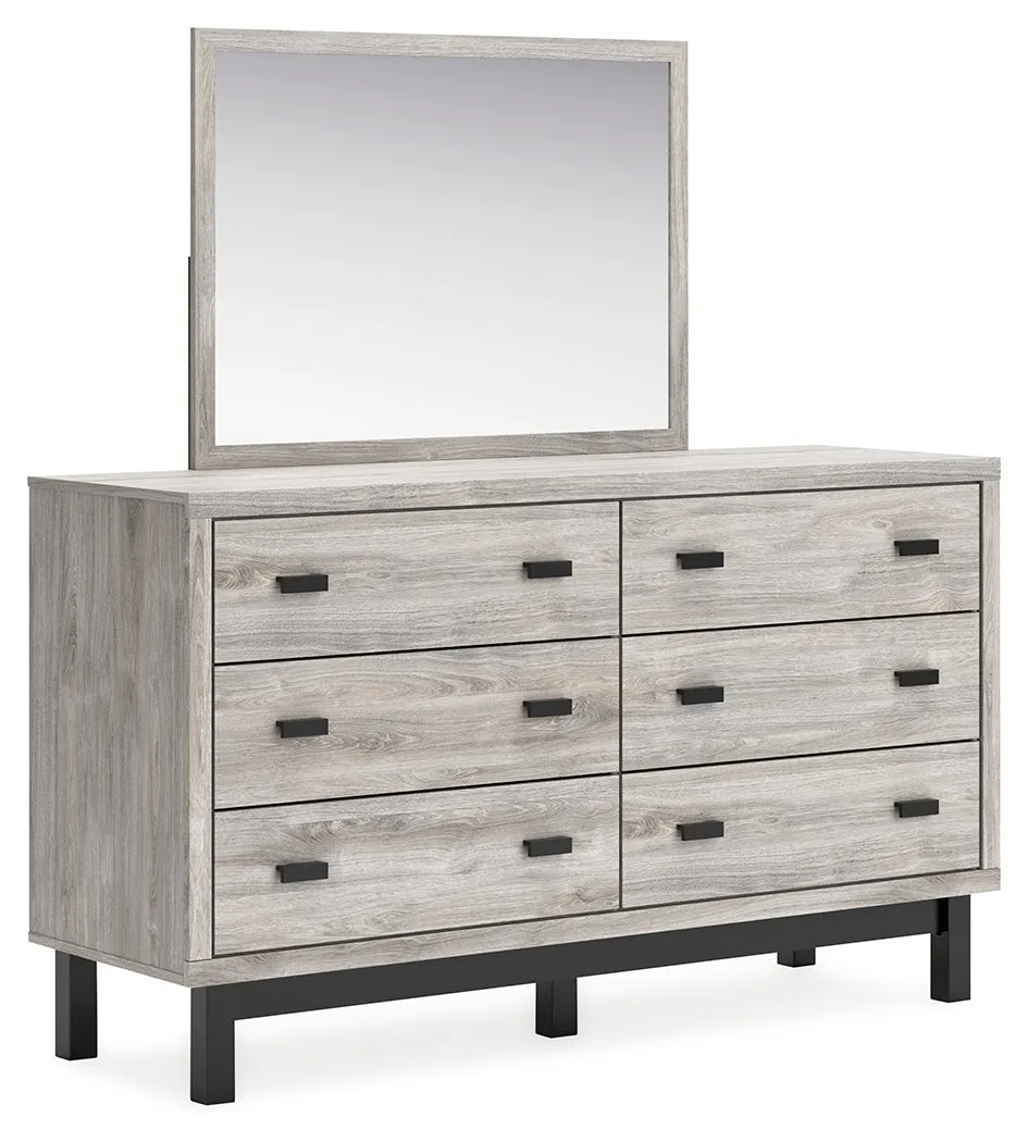 Vessalli Queen Panel Headboard with Mirrored Dresser and Chest in Two-tone