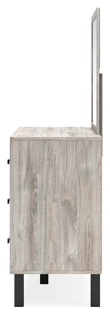 Vessalli Queen Panel Headboard with Mirrored Dresser and Chest in Two-tone