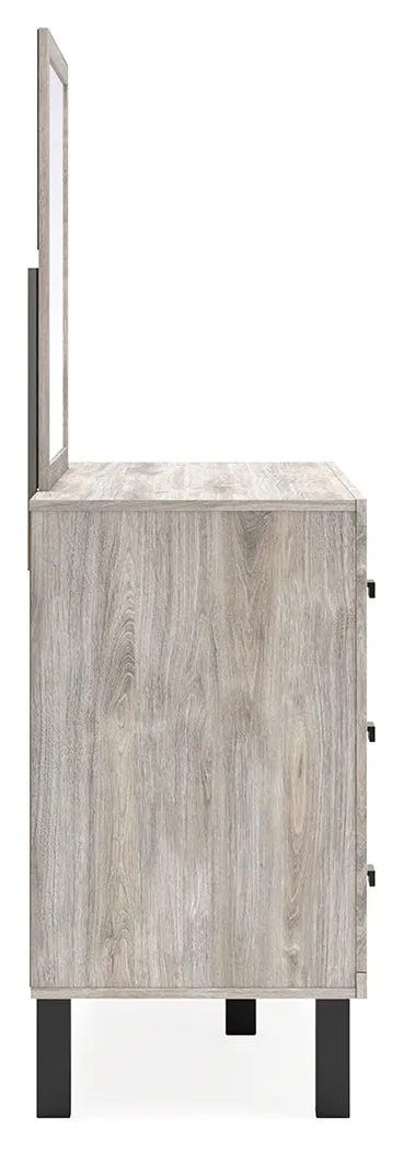 Vessalli Queen Panel Headboard with Mirrored Dresser and Chest in Two-tone