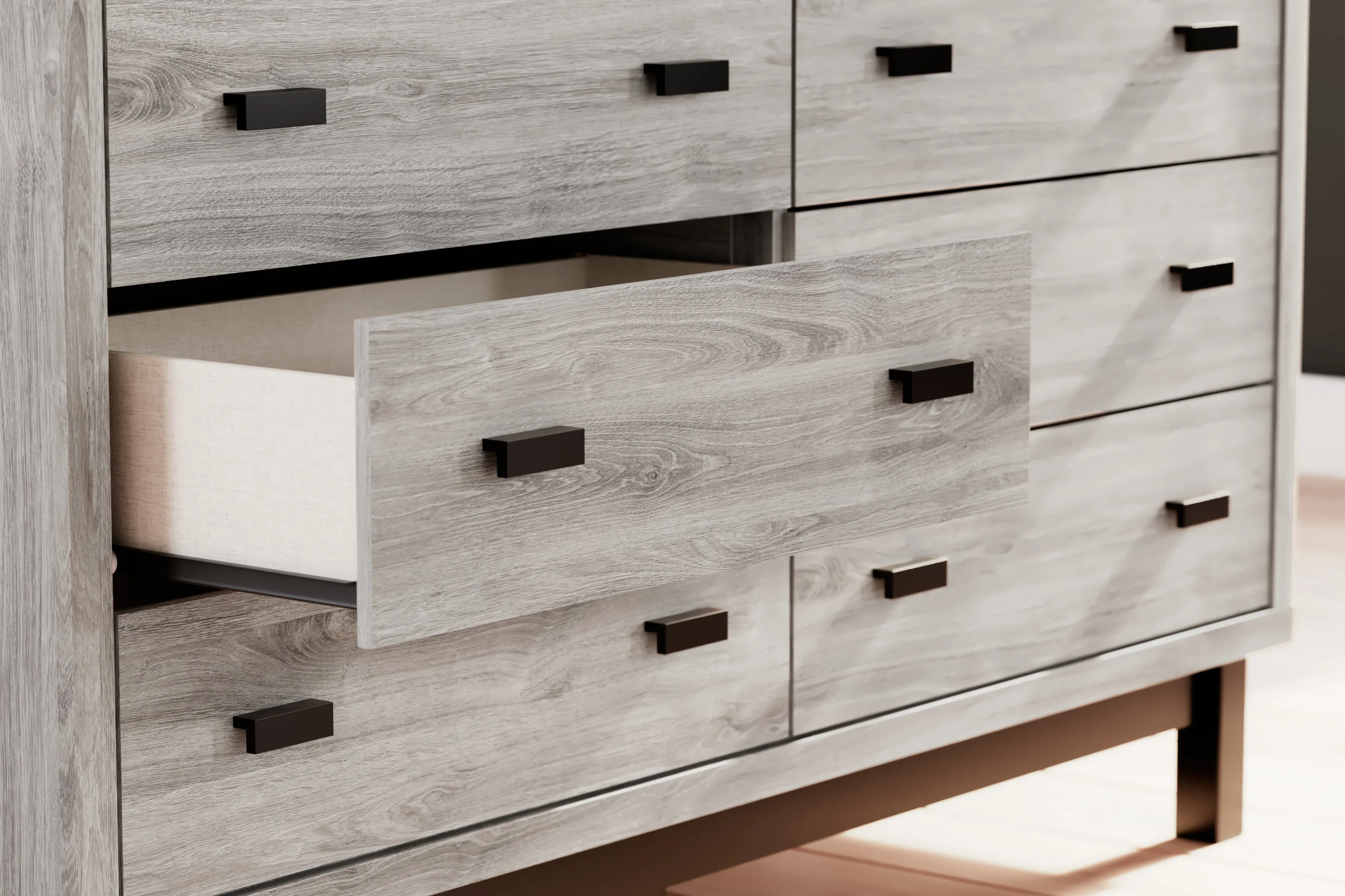 Vessalli Queen Panel Headboard with Mirrored Dresser and Chest in Two-tone