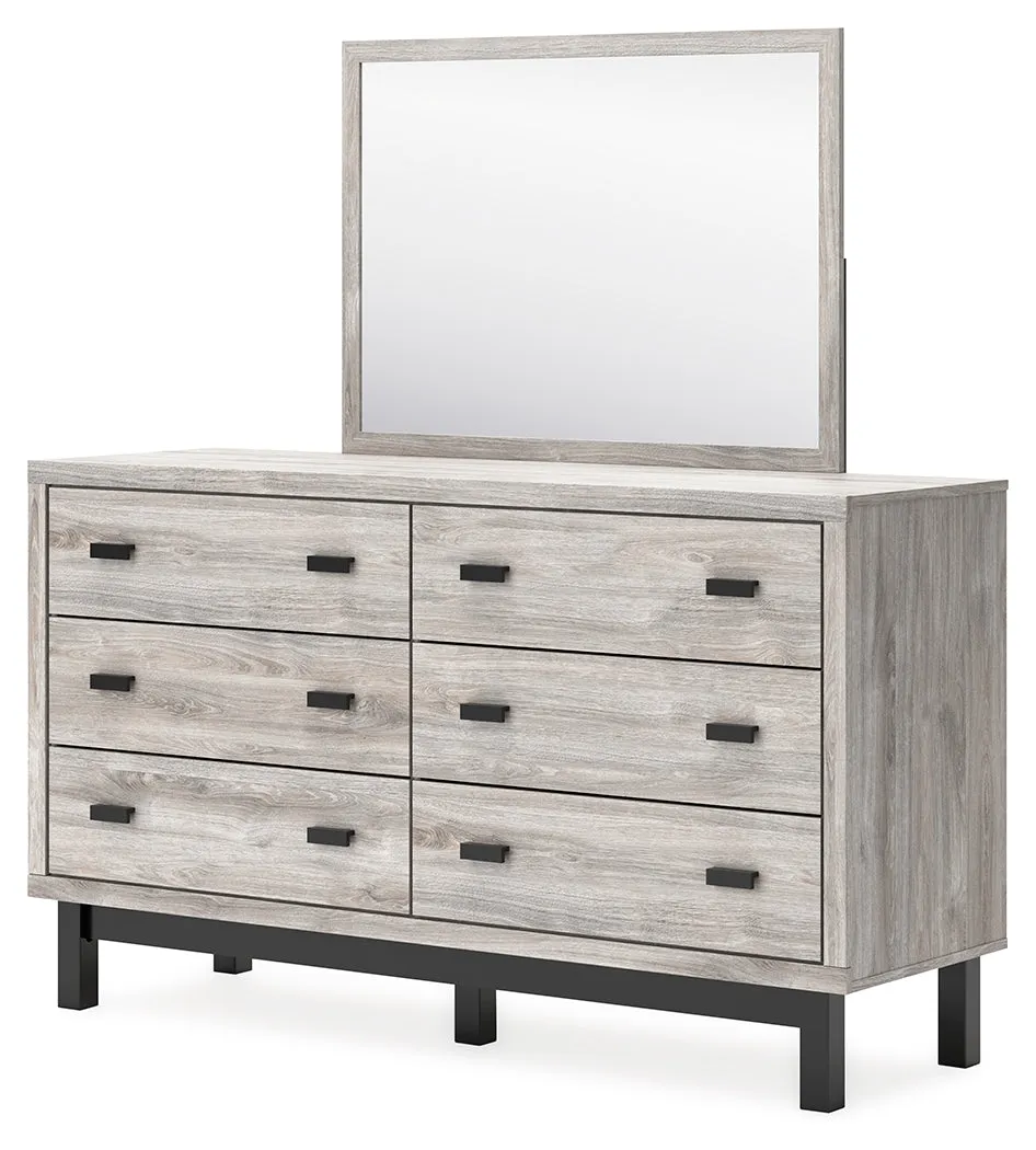 Vessalli Queen Panel Headboard with Mirrored Dresser and Chest in Two-tone