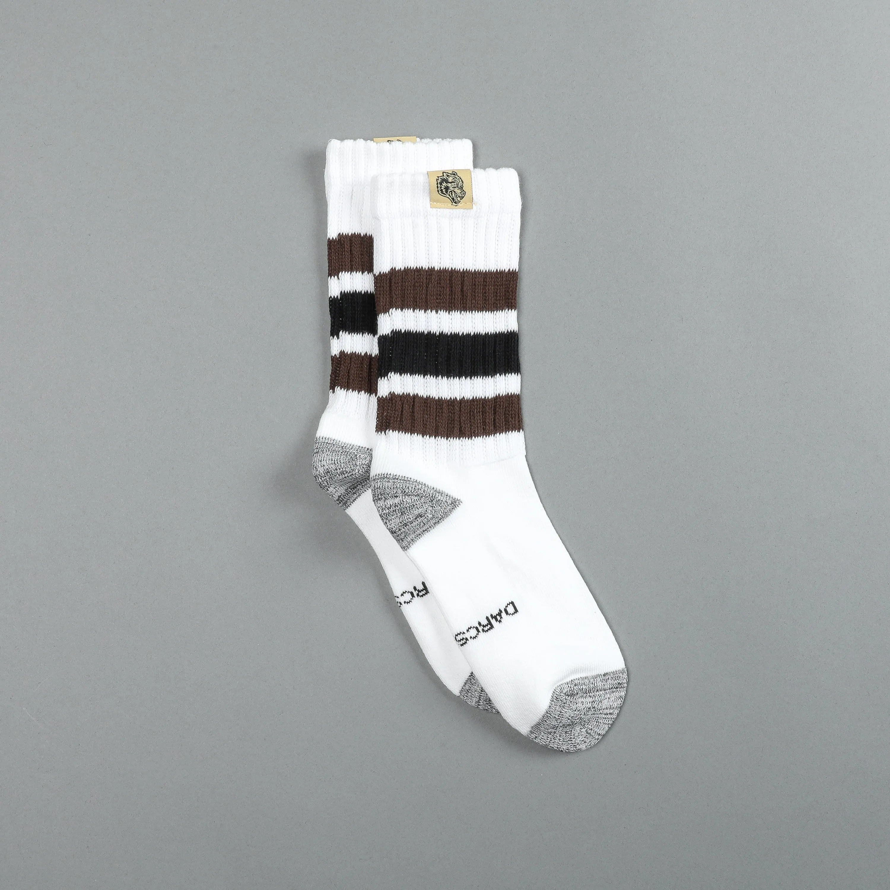 Wolf Patch Gym Class Socks in Cream/Brown/Black