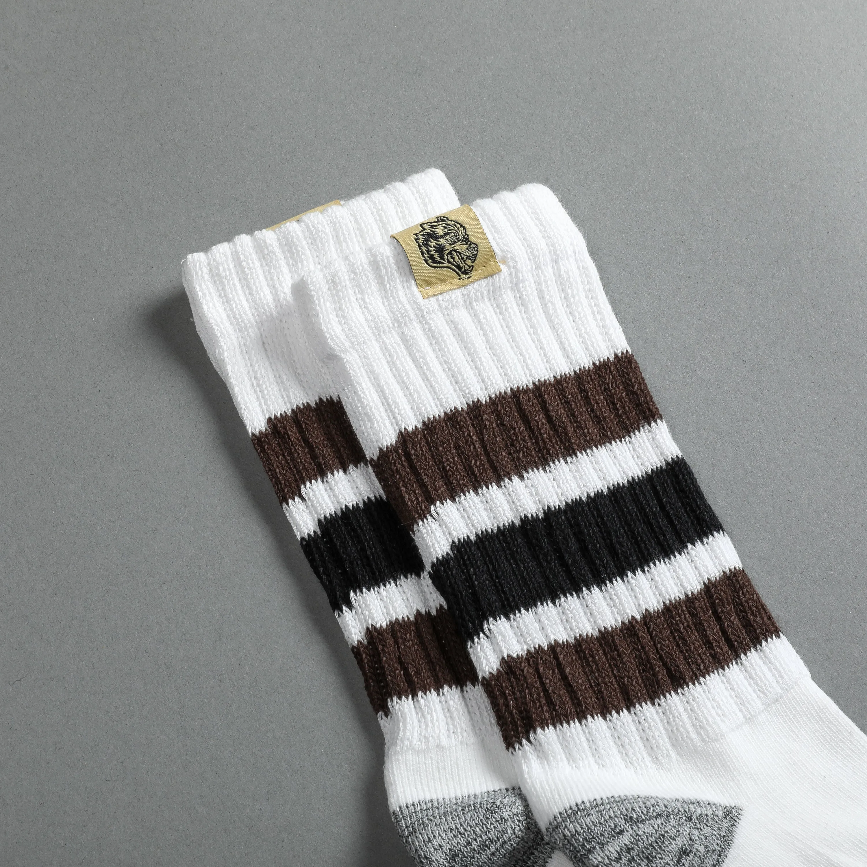 Wolf Patch Gym Class Socks in Cream/Brown/Black