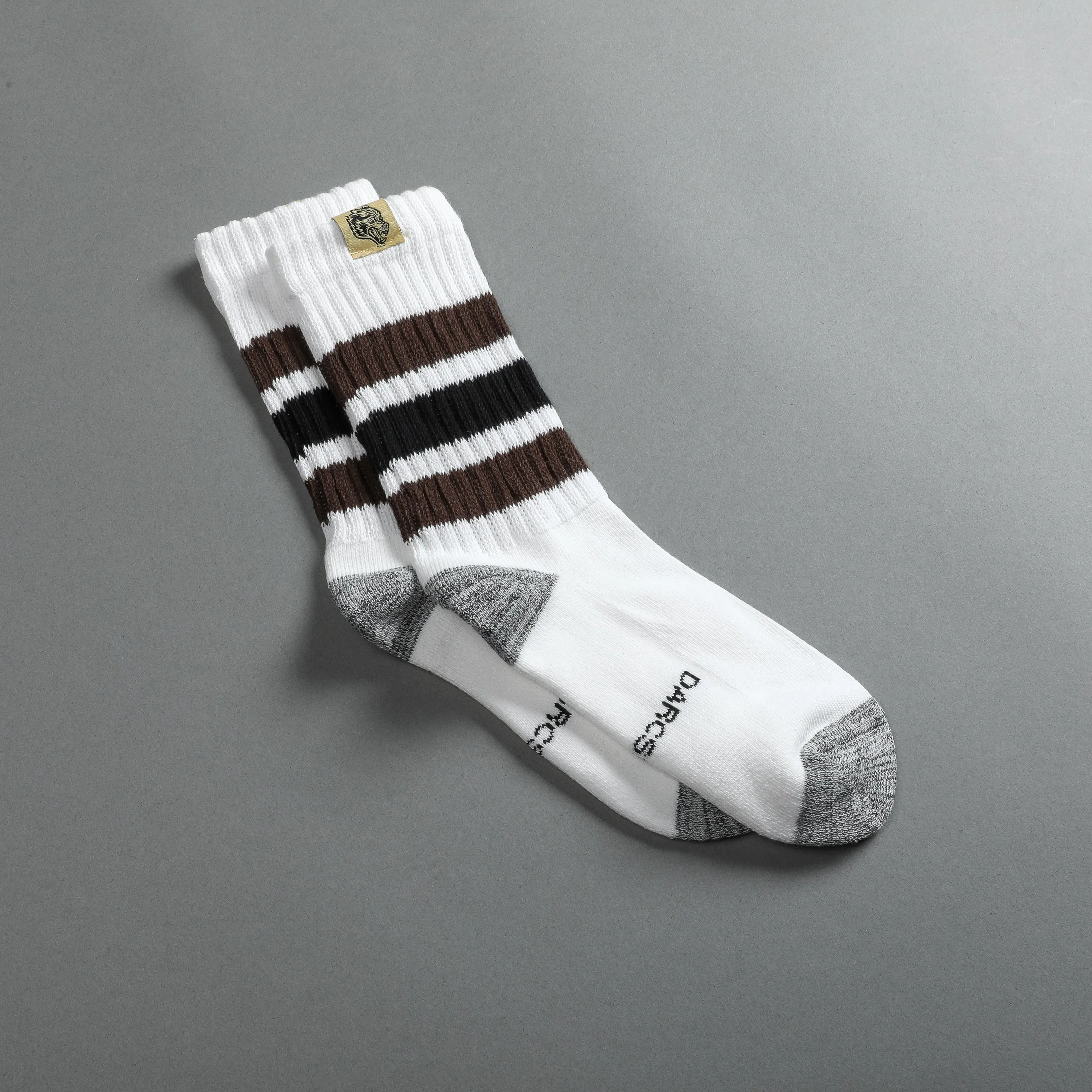 Wolf Patch Gym Class Socks in Cream/Brown/Black